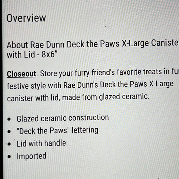 Rae Dunn Deck the Paws X Large Canister with Lid 8x6 NEW BNIB - Picture 2 of 7